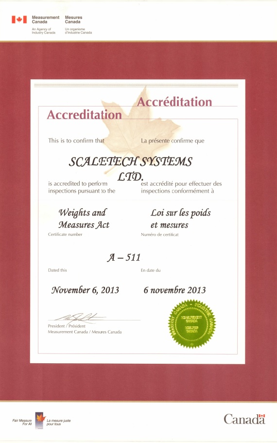 Measurement Canada Accreditation Certificate
